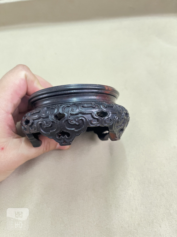 紫檀镶樱木面卷草纹圆形器座 - 图5